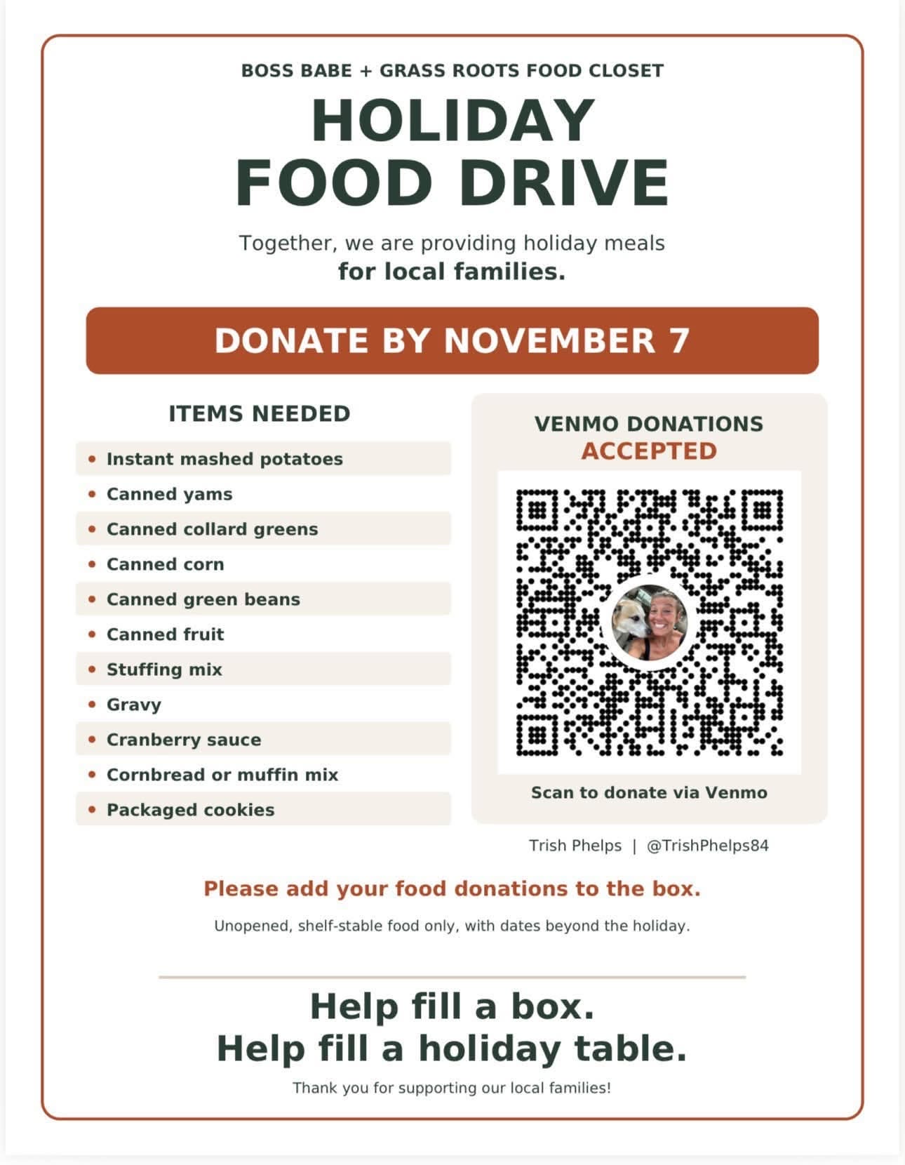 Holiday Food Drive flyer